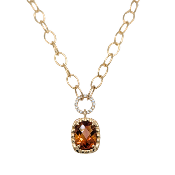 14K Yellow Gold Citrine Neclace with Diamonds