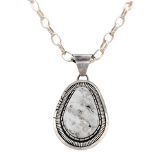 Sterling Silver White Buffalo Turquoise Necklace with Oval Link Chain