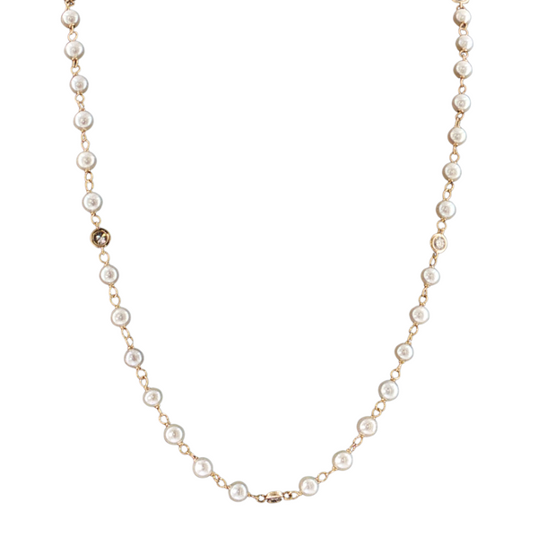 14kt Yellow Gold 3.5-4mm Fresh Water Pearl Lab Grown Diamond Necklace