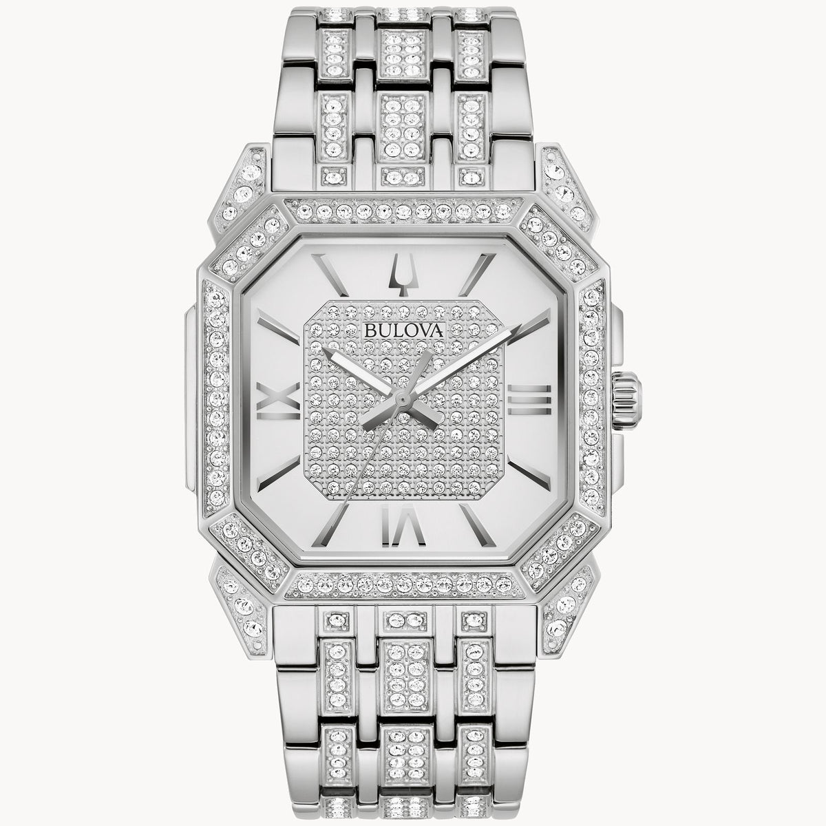 Bulova Octava Men's Silvertone Watch with Crystals 96A285