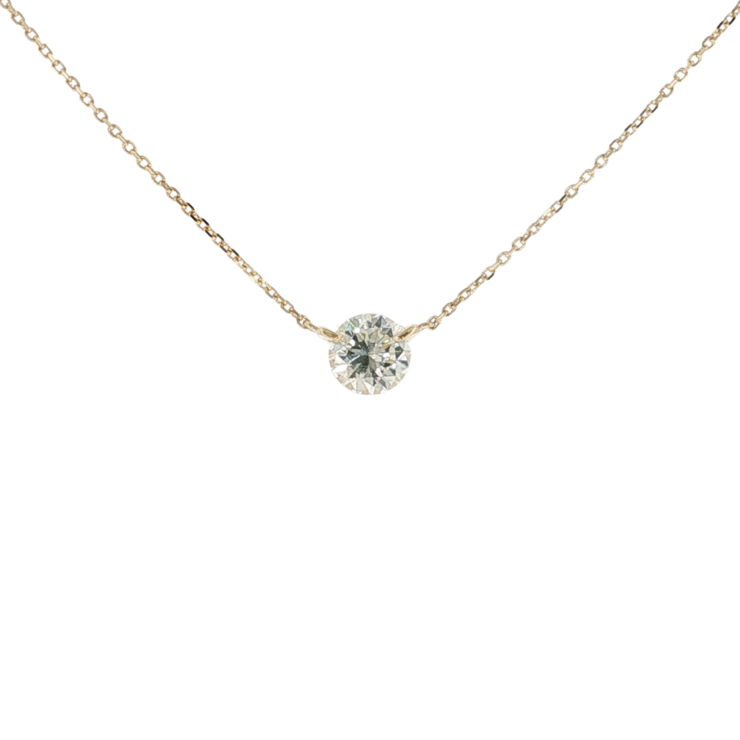 18kt Yellow Gold .81ct Diamond Solitaire Necklace Adjustable 18in