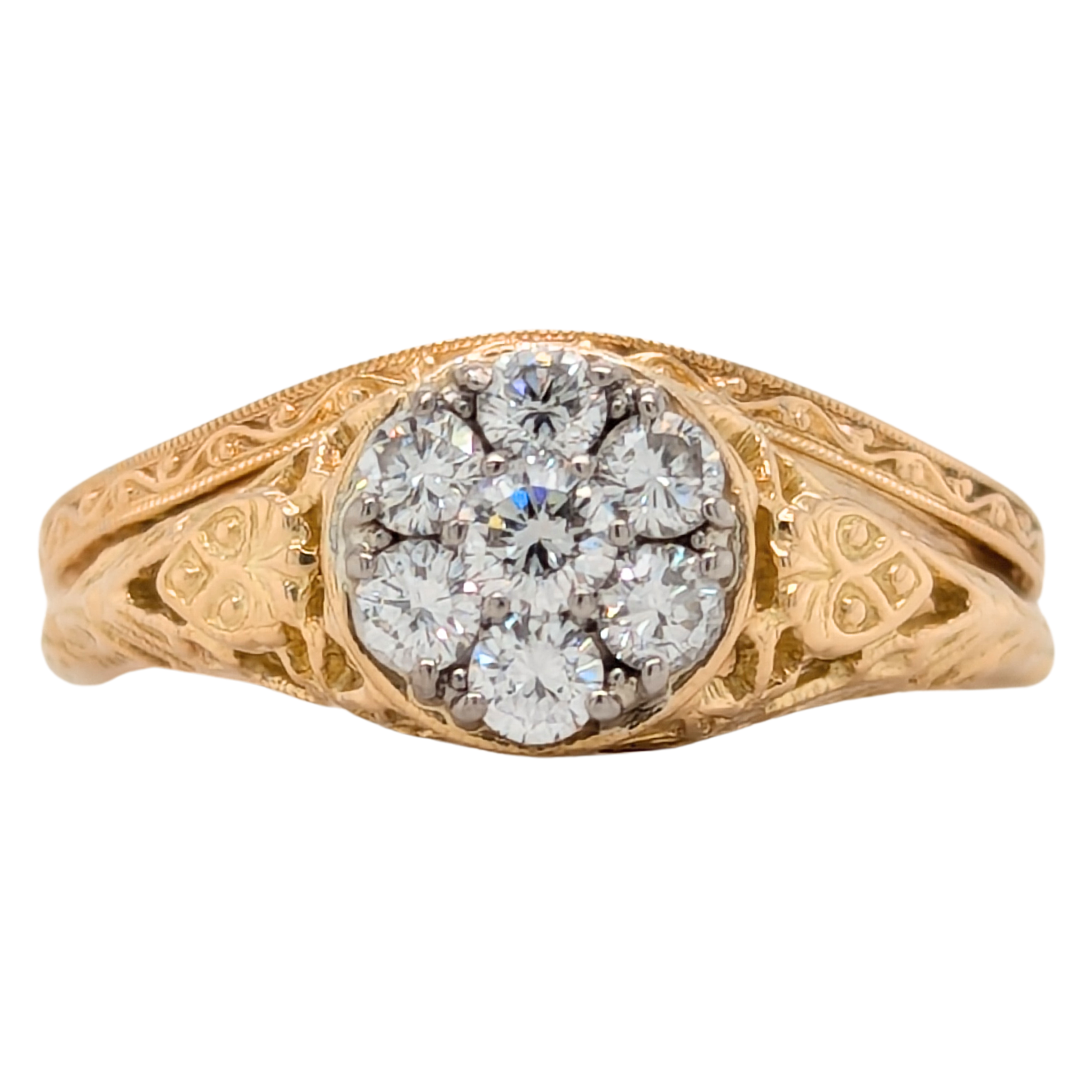 Estate: 18K Yellow Gold Filigree Wedding Set with Diamond Composite Center