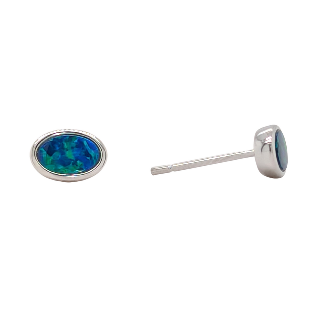 14K White Gold Australian Opal Doublet Freeform Stud Earrings