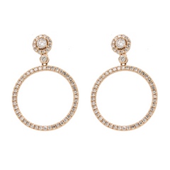 14K Gold Diamond Circle Dangle Earrings