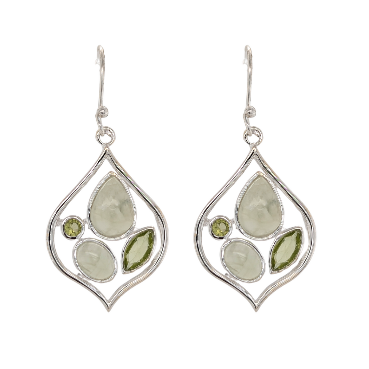 Sterling Silver Peridot & Prehnite Teardrop Shape Earrings