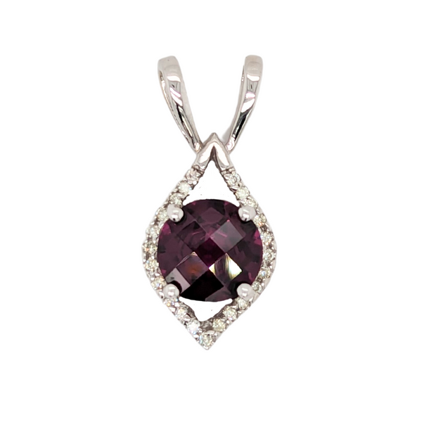 14K White Gold Checkerboard Rhodolite Garnet Pendant