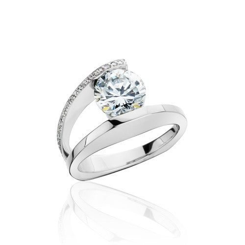 14K White Gold .14CTW Diamond Engagement Ring for a 2CT Round Brilliant