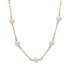 Estate: 14K Yellow Gold Pearl Station Necklace 24"