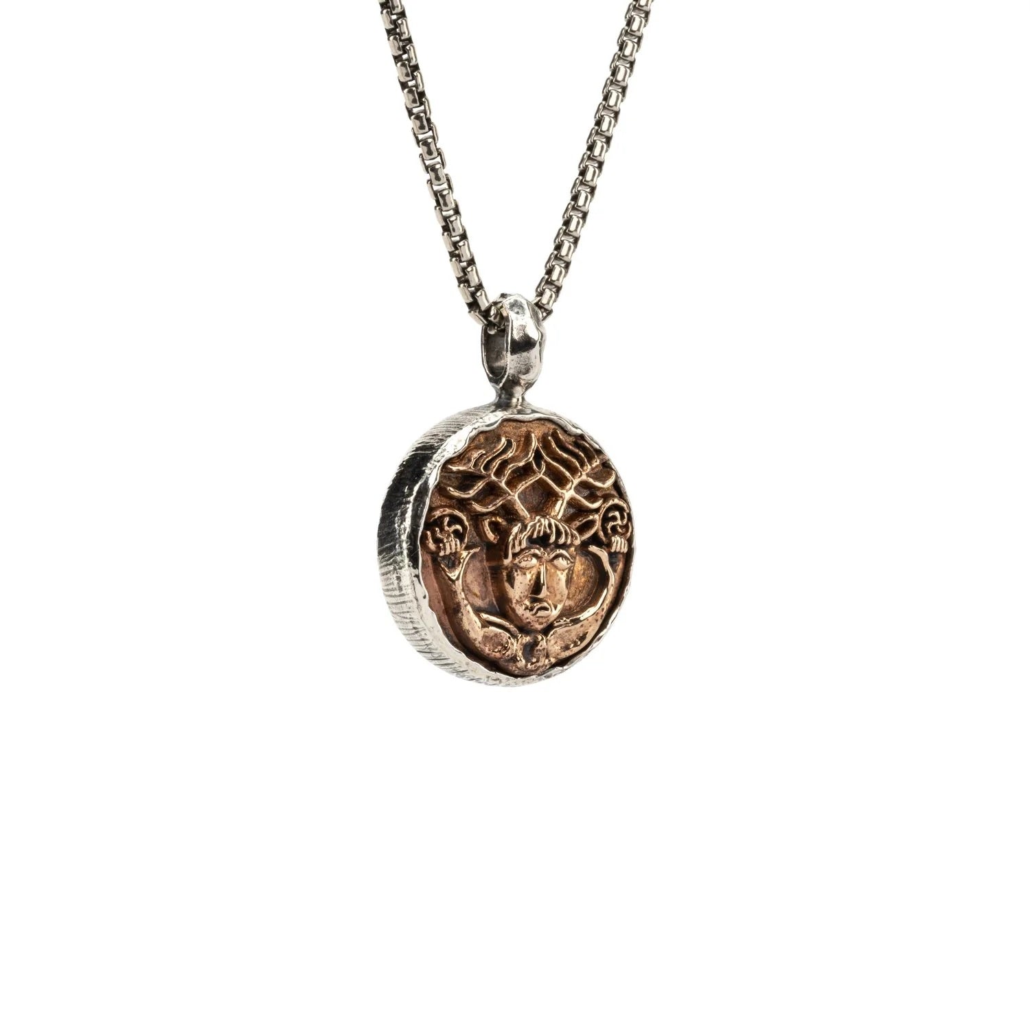 Sterling Silver & Bronze Cernunnos Reversible Coin God of the Wild Necklace