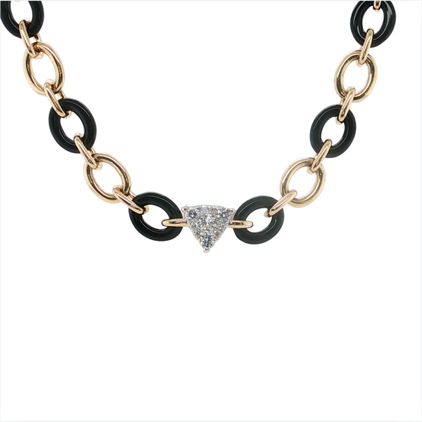 14kt Yellow Gold 6ctw Onyx .17ctw Diamond Necklace 18in