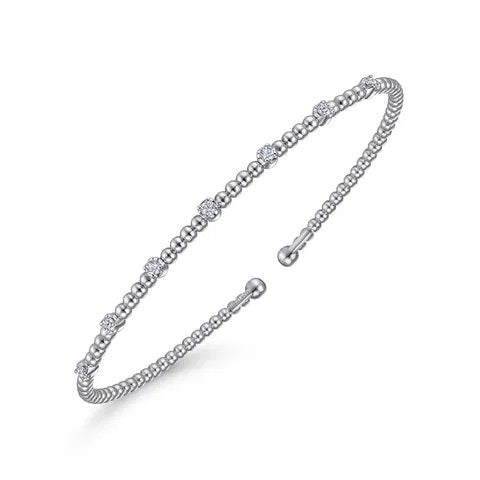 14K White Gold Diamond Station Bangle Bracelet .21CTW