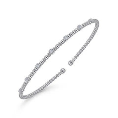 14K White Gold Diamond Station Bangle Bracelet .21CTW