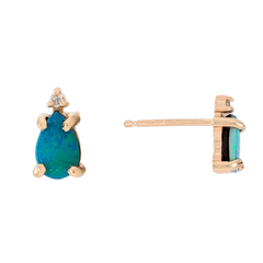 14K Gold Diamond and Opal Stud Earrings