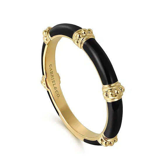 14K Yellow Gold Bujukan Bar Black Enamel Band S2159095