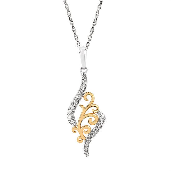 14K Two Tone Diamond Filigree Vintage Inspired Pendant with Chain