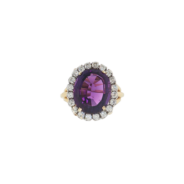 Estate 18kt Yellow Gold 8ct Amethyst .74ctw Diamond Halo Ring
