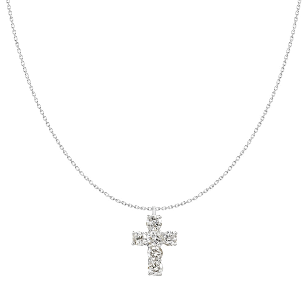 18kt White Gold .26ctw H-I SI Bezel Cross Adjustable Chain