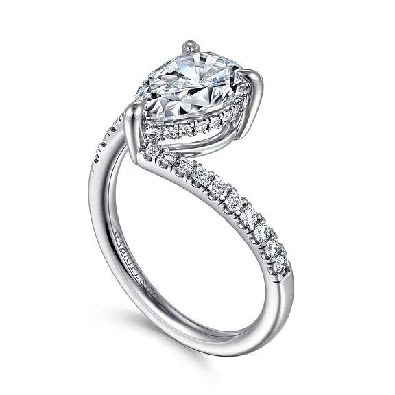14K White Pear Shaped 2.5CT Center Sem-Mount Engagememt Ring