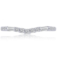 14K White Gold Curved Diamond Wedding Band with Baguettes