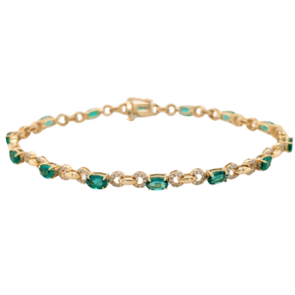 14K Yellow Gold Emerald and Diamond Bracelet