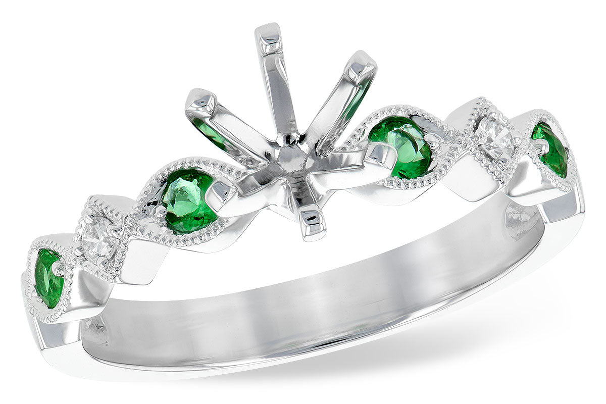 14K White Gold Emerald and Diamond Milgrain Engagement Ring (Semi-Mount)