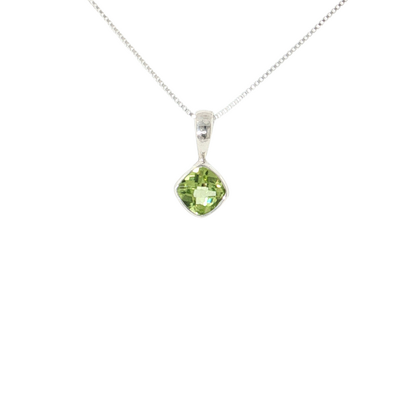 Sterling Sliver Cushion Checkerboard Peridot 18in