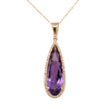 14K Yellow Gold Elongated Pear Amethyst Necklace with Diamonds