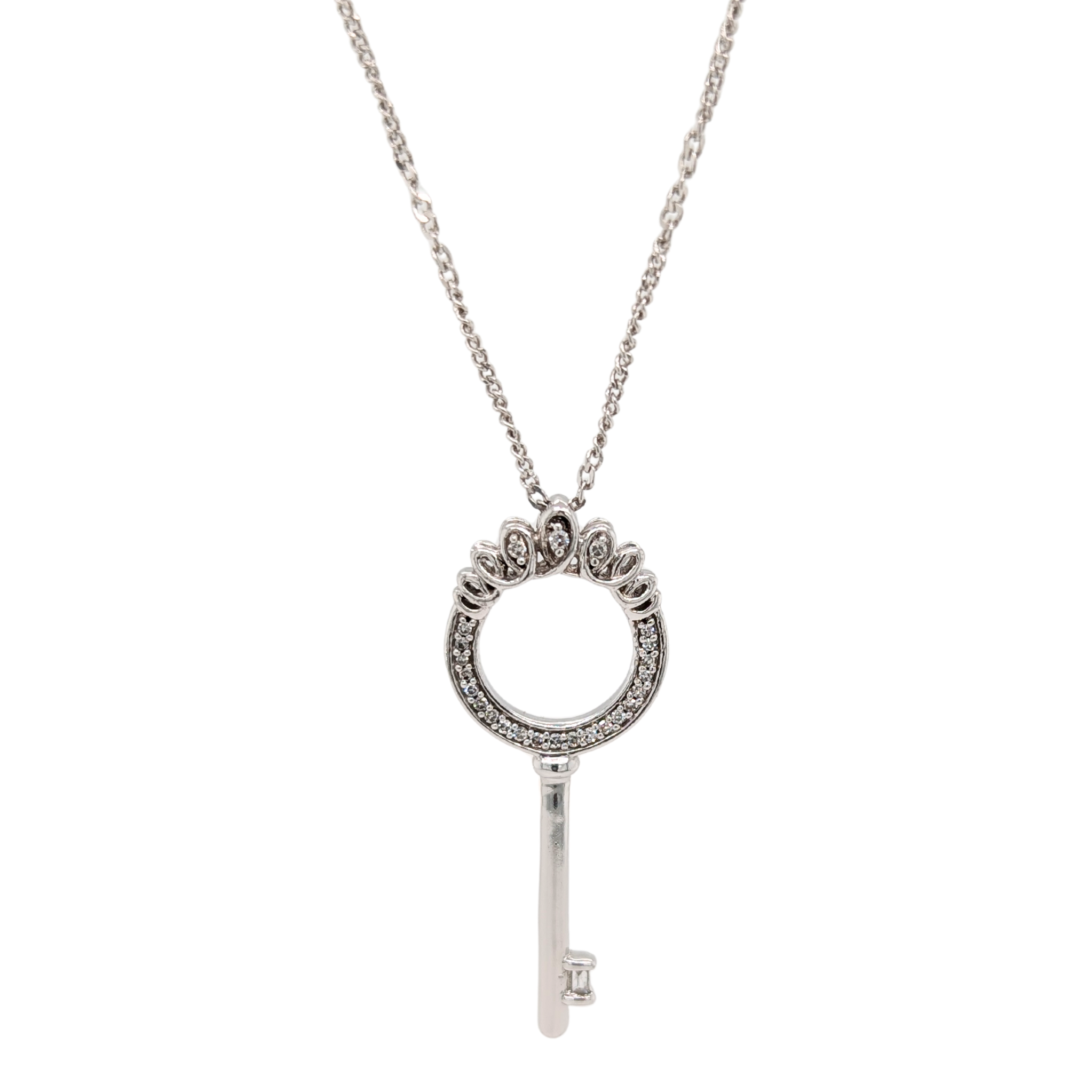 Sterling Silver Diamond Key Necklace with Adjustable Chain