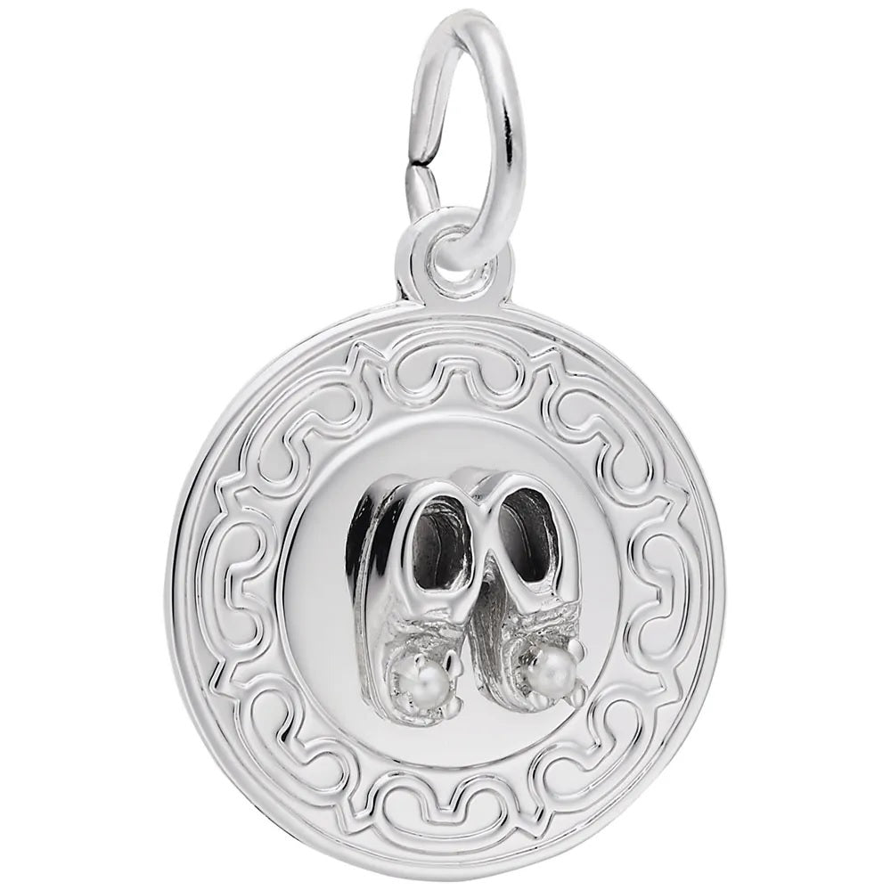 Sterling Silver Baby Booties Disc with Pearl Charm