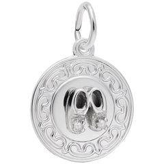 Sterling Silver Baby Booties Disc with Pearl Charm