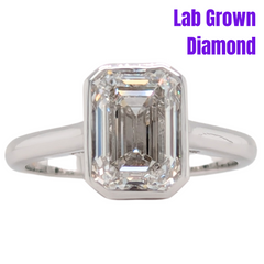 14K White Gold 3CT Emerald Cut Lab Grown Diamond Bezel Set Ring