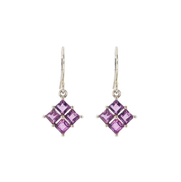 S/S AMETHYST CLUSTER DROP EARRINGS