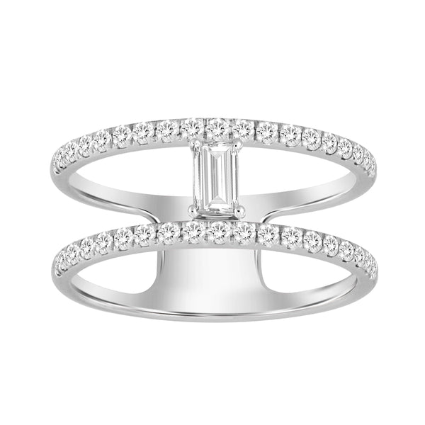 18K White Gold Baguette Center Negative Space Diamond Fashion Ring