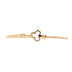14K Yellow Gold Clover Clasp Oval Bangle