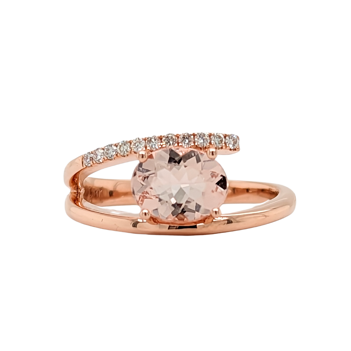 14K Rose Gold Oval Morganite Asymmetrical Ring