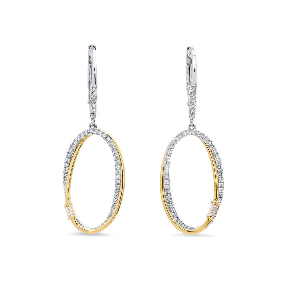14K Two Tone Diamond Oval Diamond Dangle Earrings