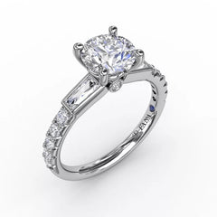 14K Gold Bezel Baguette Diamond Side Engagement Ring