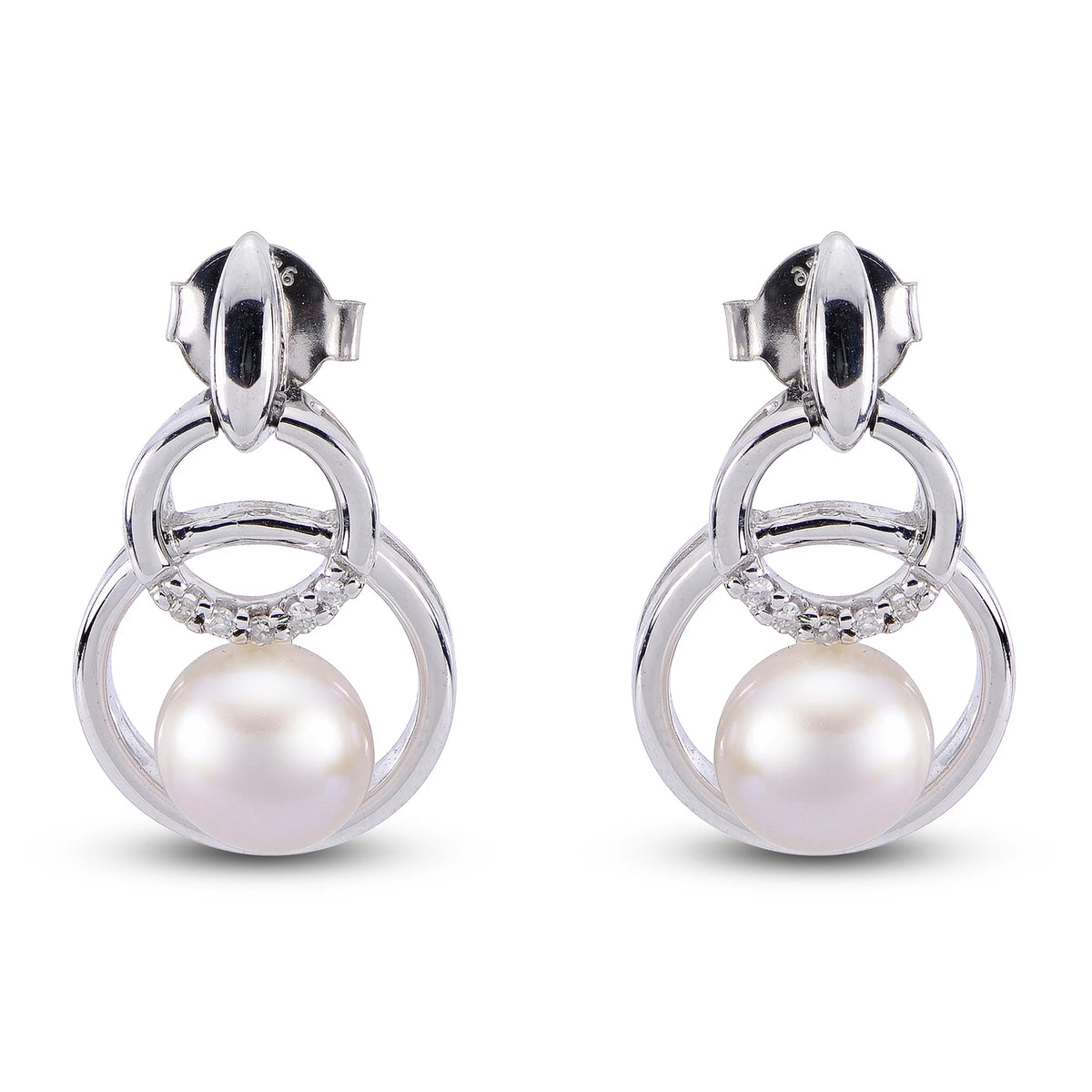 Sterling Silver Diamond and Pearl Earrings