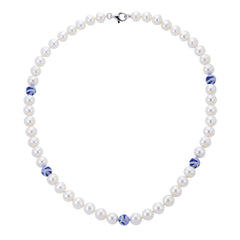 Fresh Water Pearl Necklace with Blue Epoxy Beads