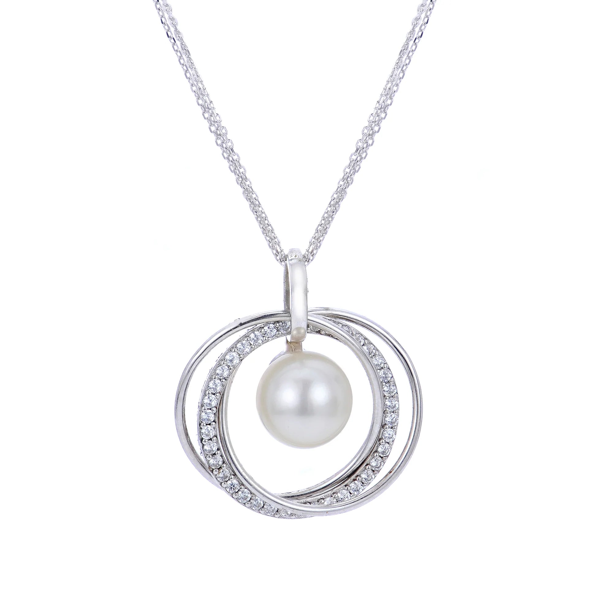 Sterling Silver White Topaz & Freshwater Pearl Circle Pendant