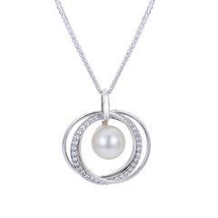 Sterling Silver White Topaz & Freshwater Pearl Circle Pendant