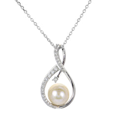 Sterling Silver Freshwater Pearl and White Topaz Necklace