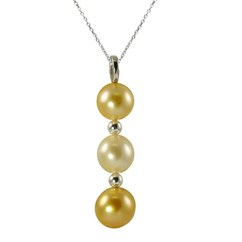 Sterling Silver 3 South Sea Pearl Drop Necklace