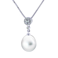 Sterling Silver White Topaz & Freshwater Pearl Pendant with Box Chain