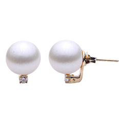 14K Yellow Gold with Diamond Pearl Studs 8-8.5mm