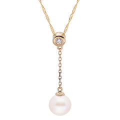 14K Yellow Gold Pearl & Diamond Lariat Necklace