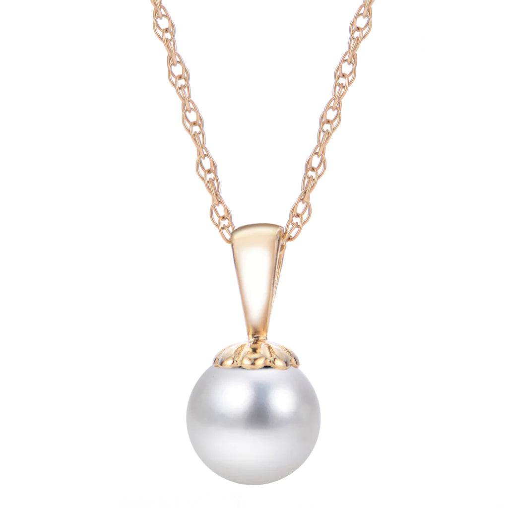 14K Gold 7-7.5mm White Fresh Water Pearl Necklace
