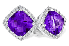 14KT Checkerboard Amethyst & Diamond Studs