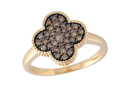 14K Gold Van Cleef Style Ring with Chocolate Diamonds