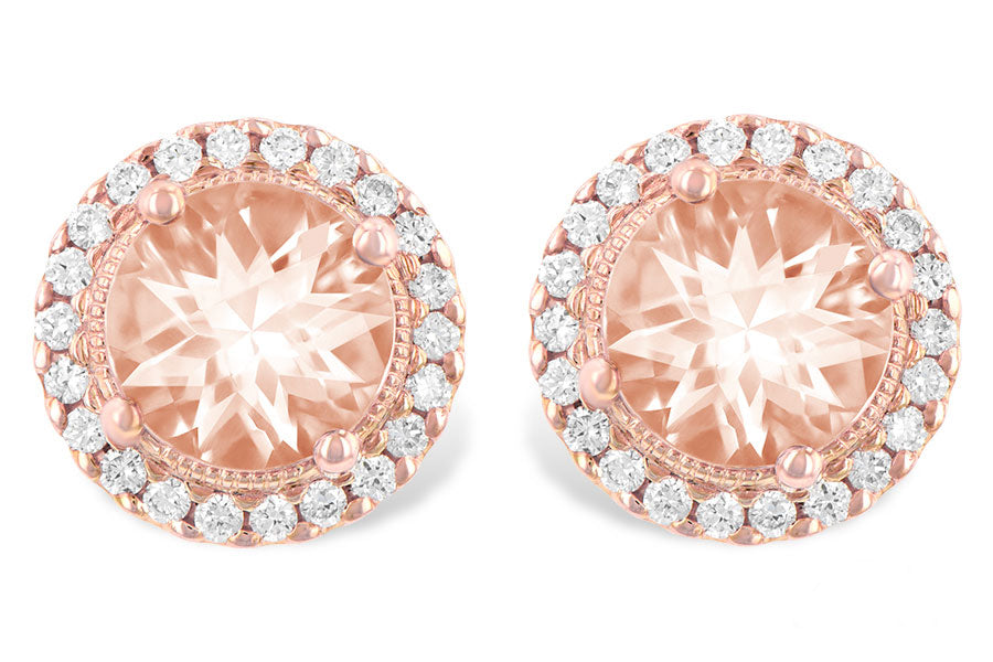 14K Rose Gold Morganite Diamond Halo Stud Earrings
